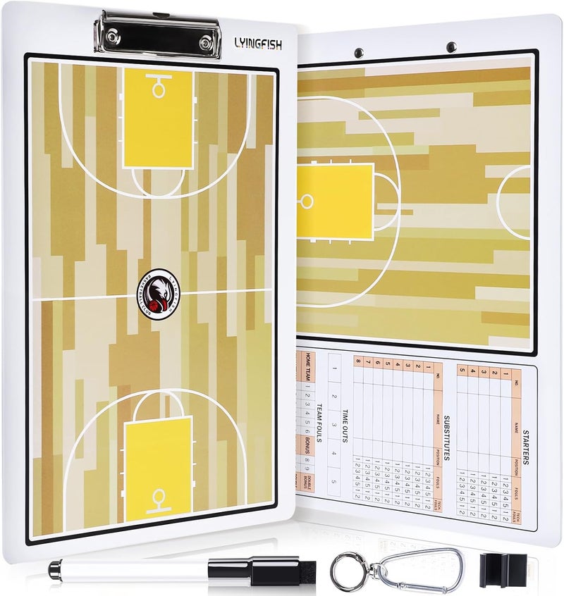 LYINGFISH Basketball Dry Erase Coaches Clipboard, Waterproof Basketball Clipboard for Coaches Double-Sided Basketball White Board for Coaches Writable and Erasable Basketball Dry Erase Board for Coaches （White） - Image 1